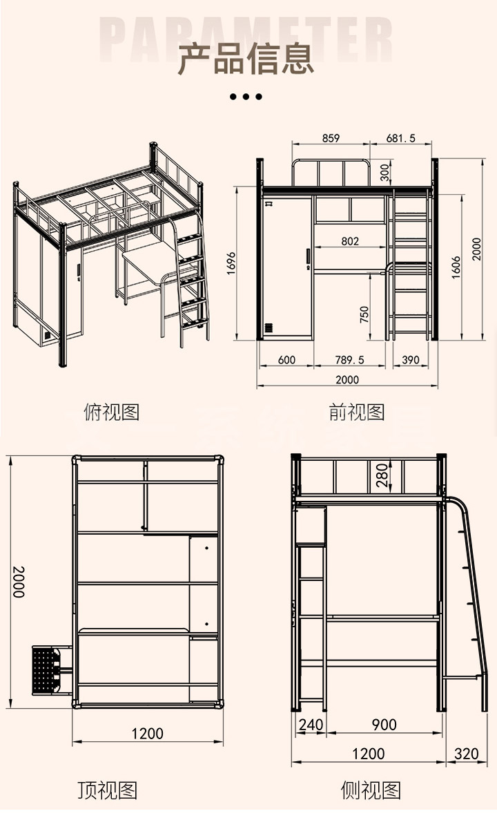Apartment Bed with Ladder, Wardrobe, Desk & Bookshelf 034 6